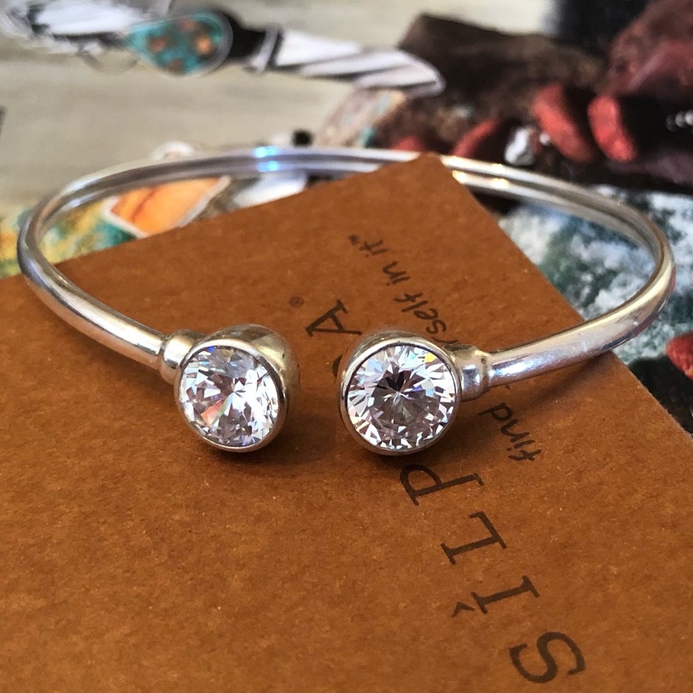 Silpada Flexible Sterling Silver Cubic Zirconia Punctuation Cuff Bracelet B2400
